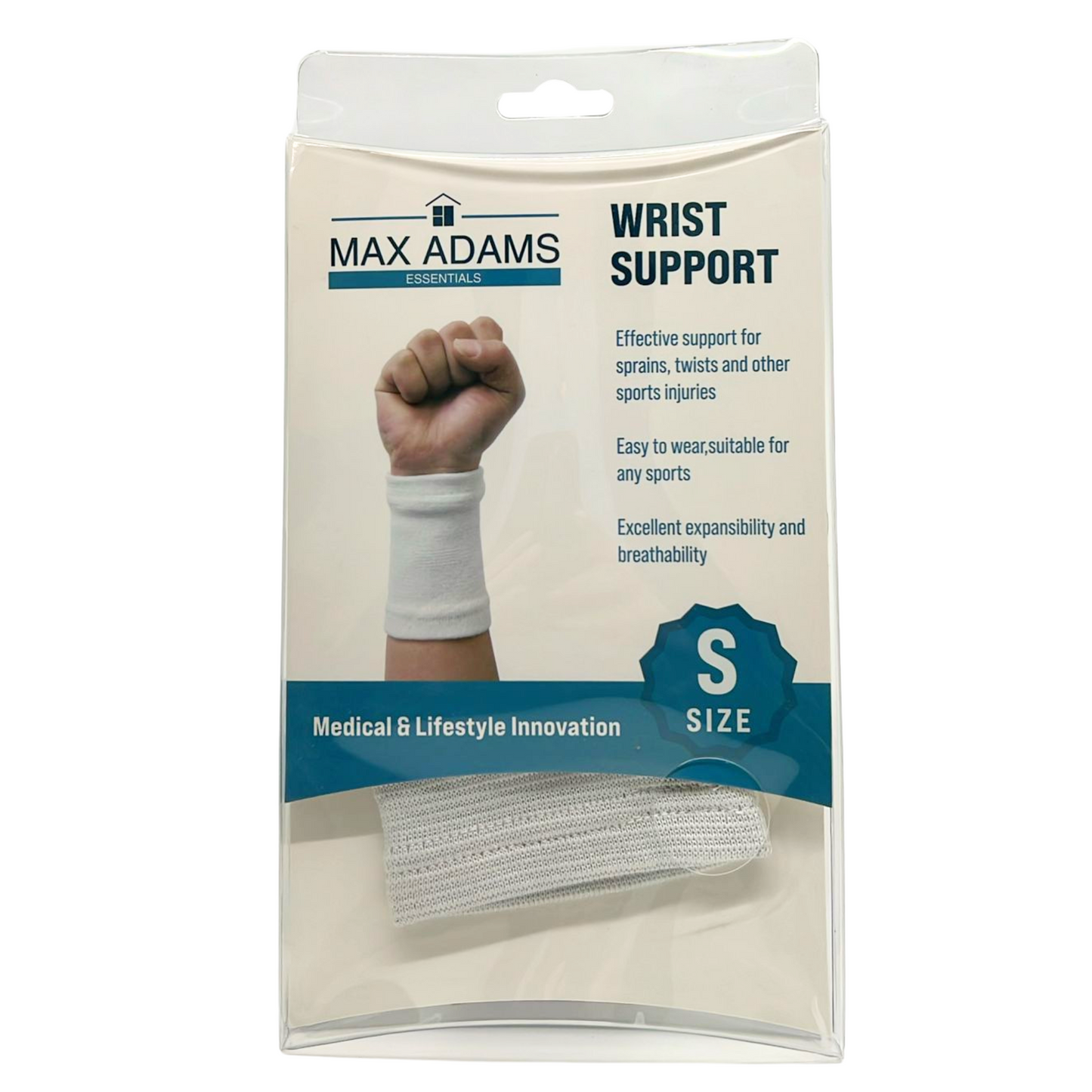 99¢ Max Adams Essentials Stretchable Wrist Support – White – Comfortable Compression Brace:1CT