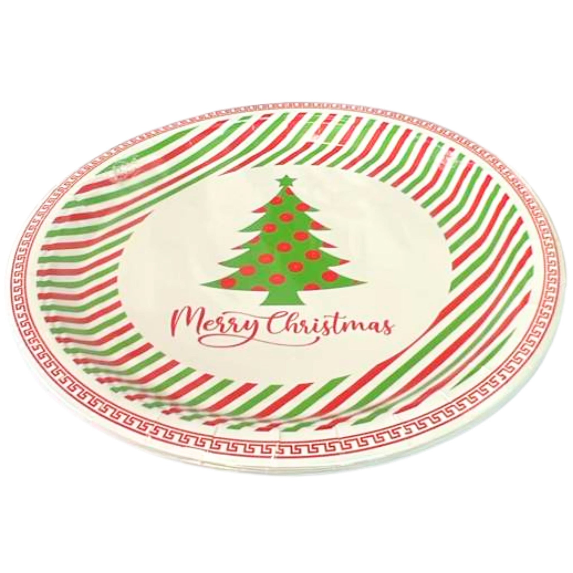 Christmas-themed plate with a tree and 'Merry Christmas' text on a white background