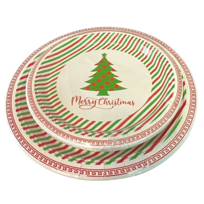 Christmas-themed paper plate with a tree and 'Merry Christmas' text on a white background