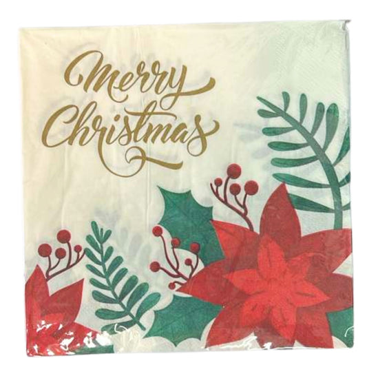 Napkin with 'Merry Christmas' text and festive designs on a white background
