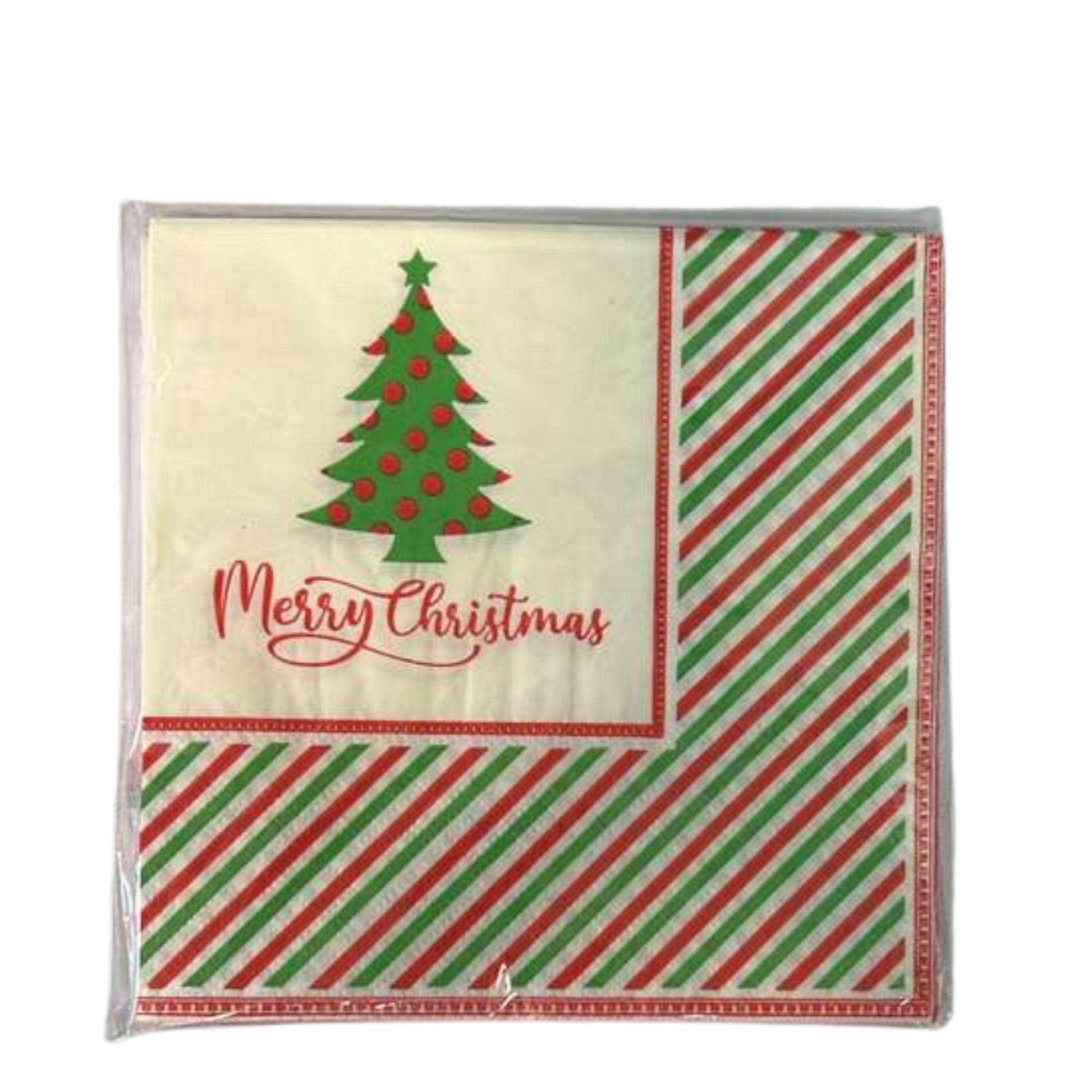 Napkin with Christmas tree and 'Merry Christmas' text on a white background