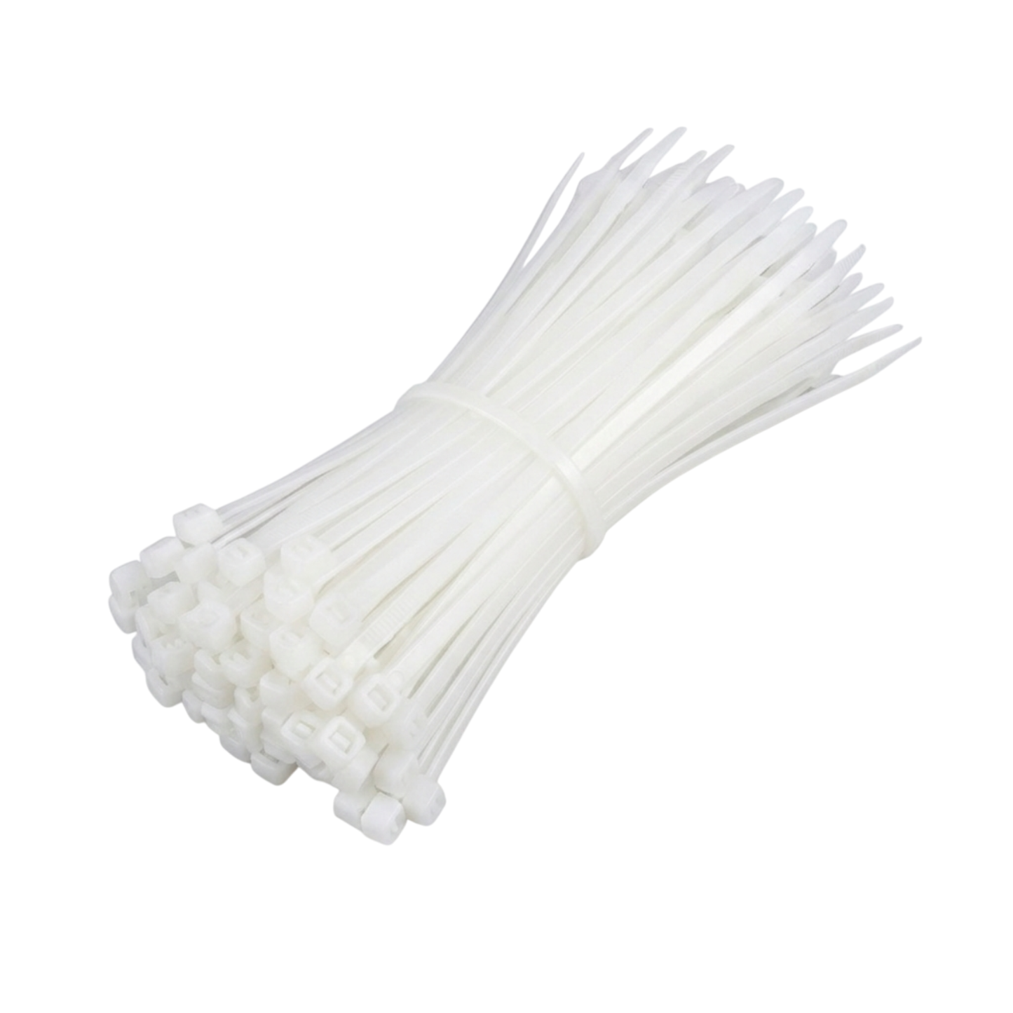 Bunch of white cable ties on a white background
