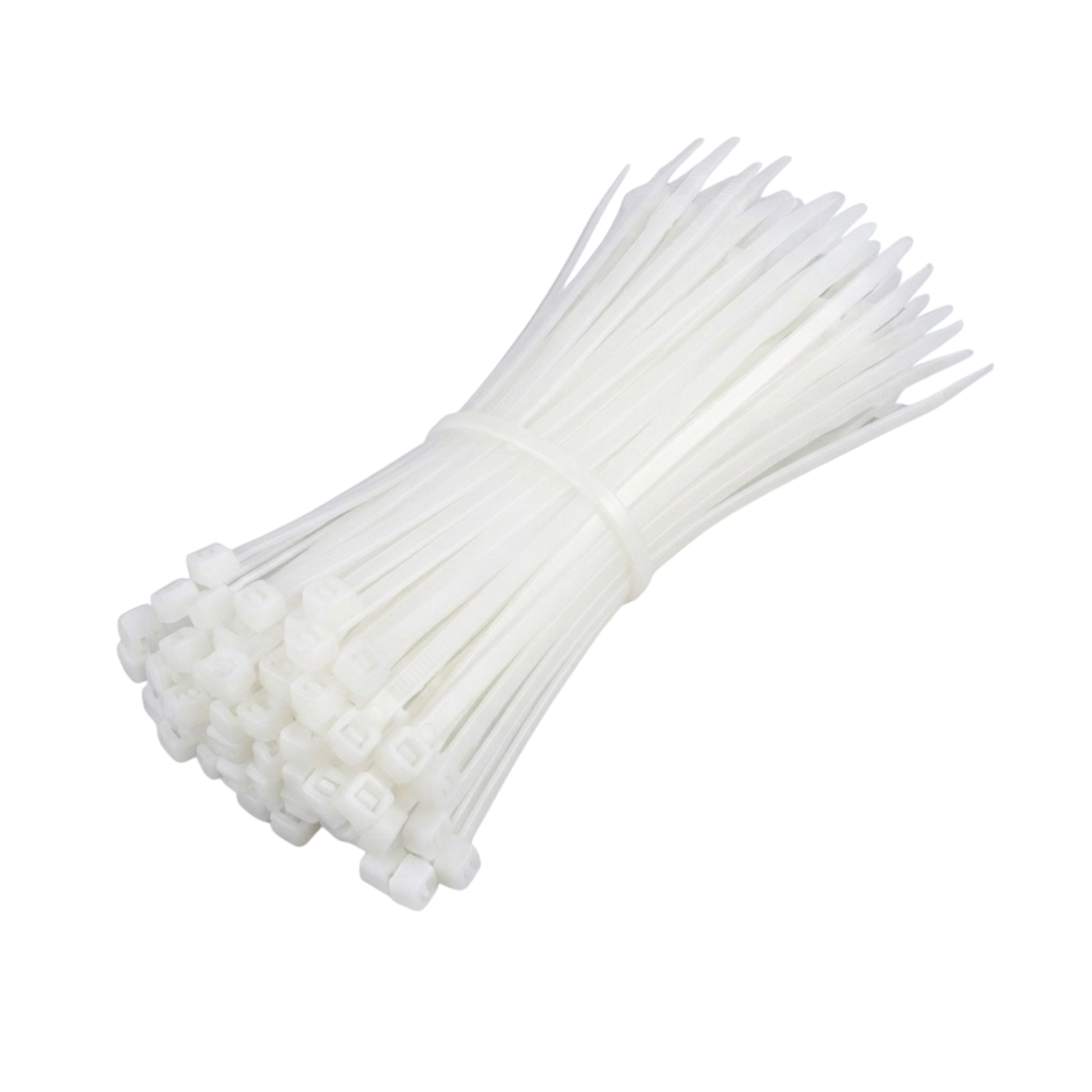 Bunch of white cable ties on a white background