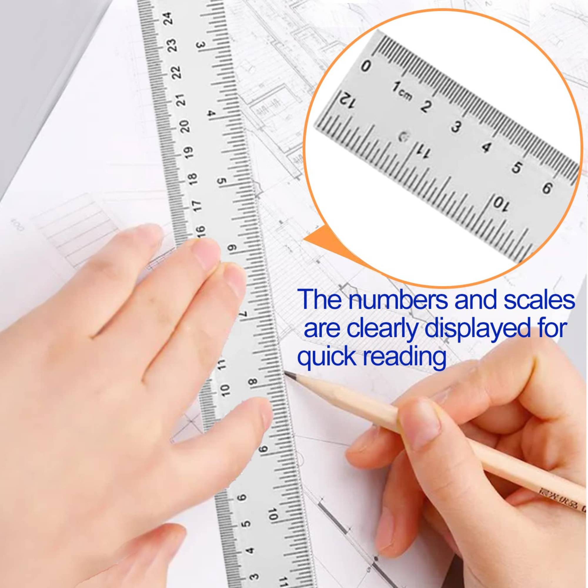 12" Acrylic Clear Ruler with Raised Center Grip: 1 Pack Rulers size and feature image