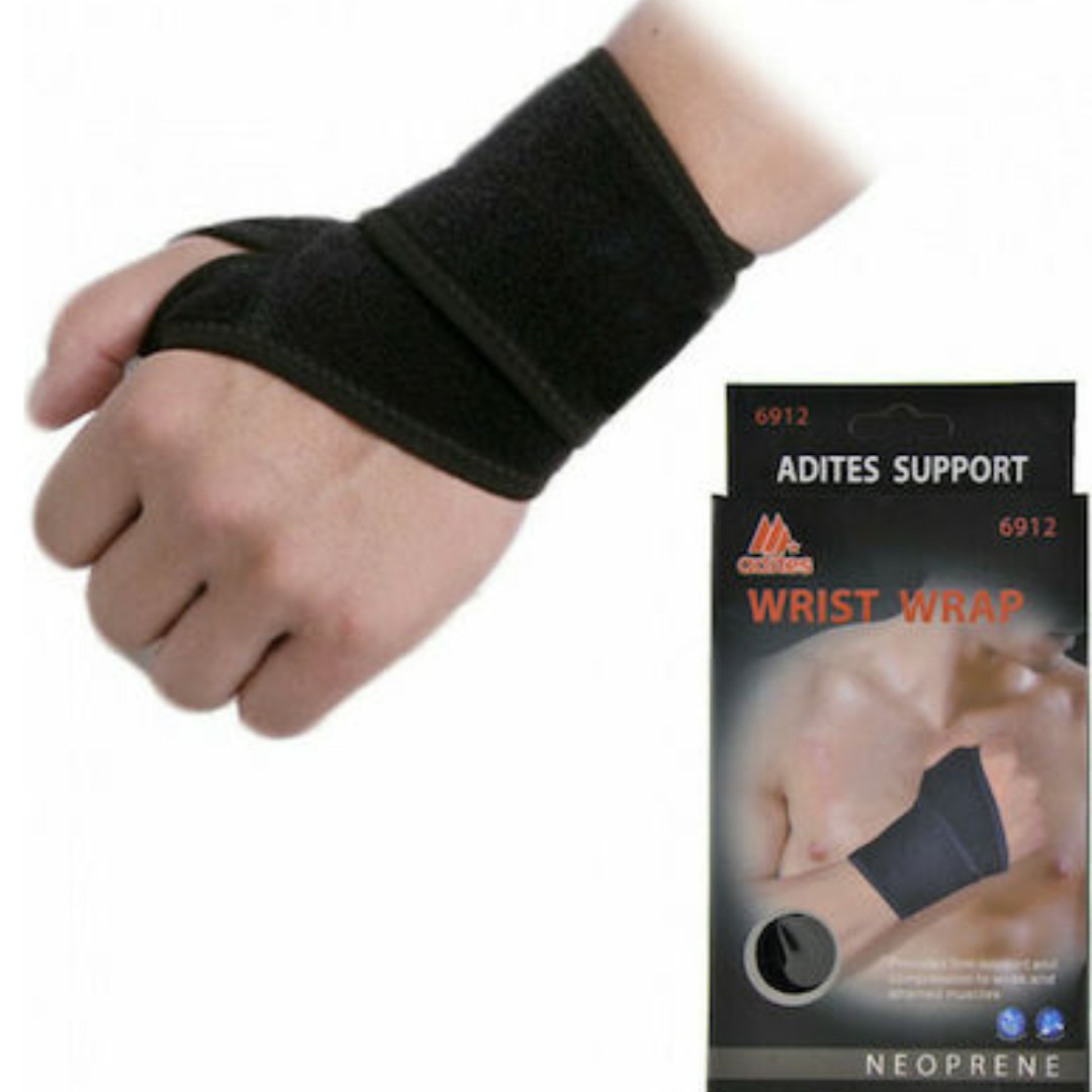 Adites Wrist Wrap with Thumb Support & Strap in Black