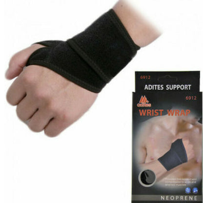Adites Wrist Wrap with Thumb Support & Strap in Black