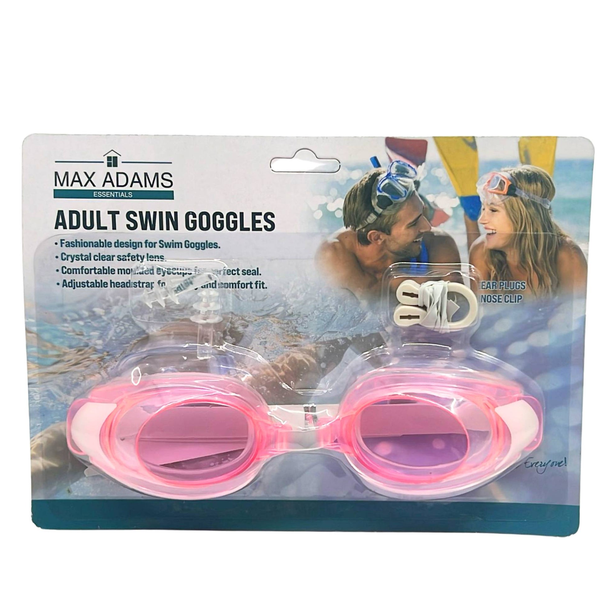 Adult Swim Goggles with Earplugs & Nose Clip