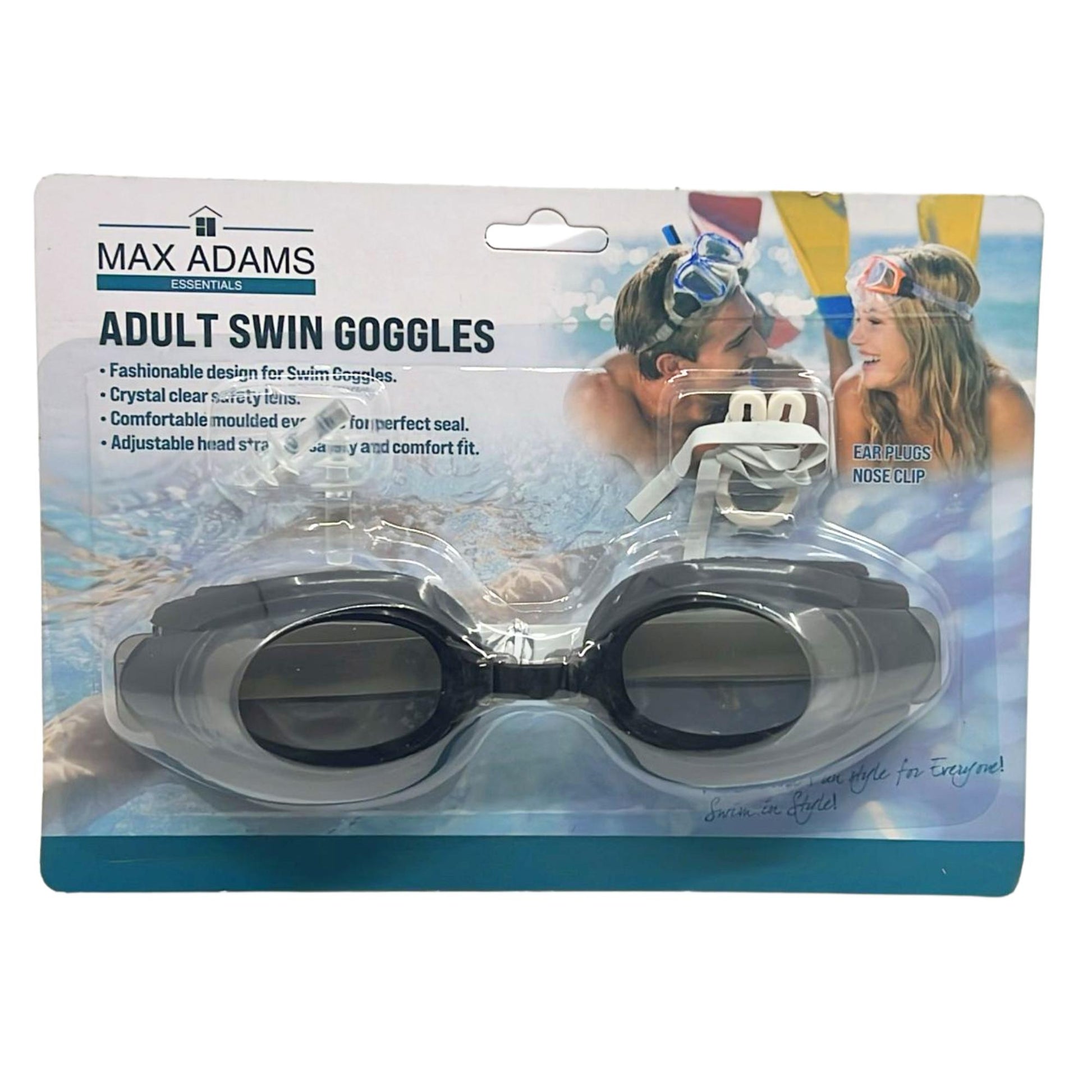 Adult Swim Goggles with Earplugs & Nose Clip