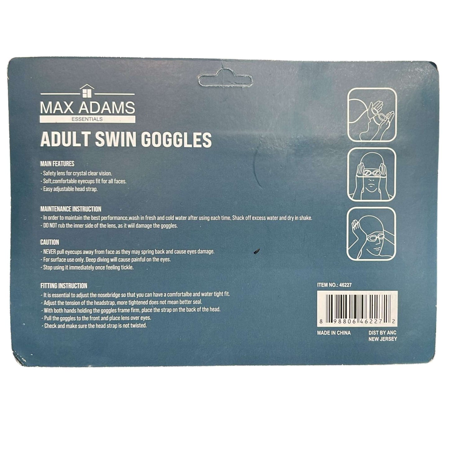 Adult Swim Goggles with Earplugs & Nose Clip