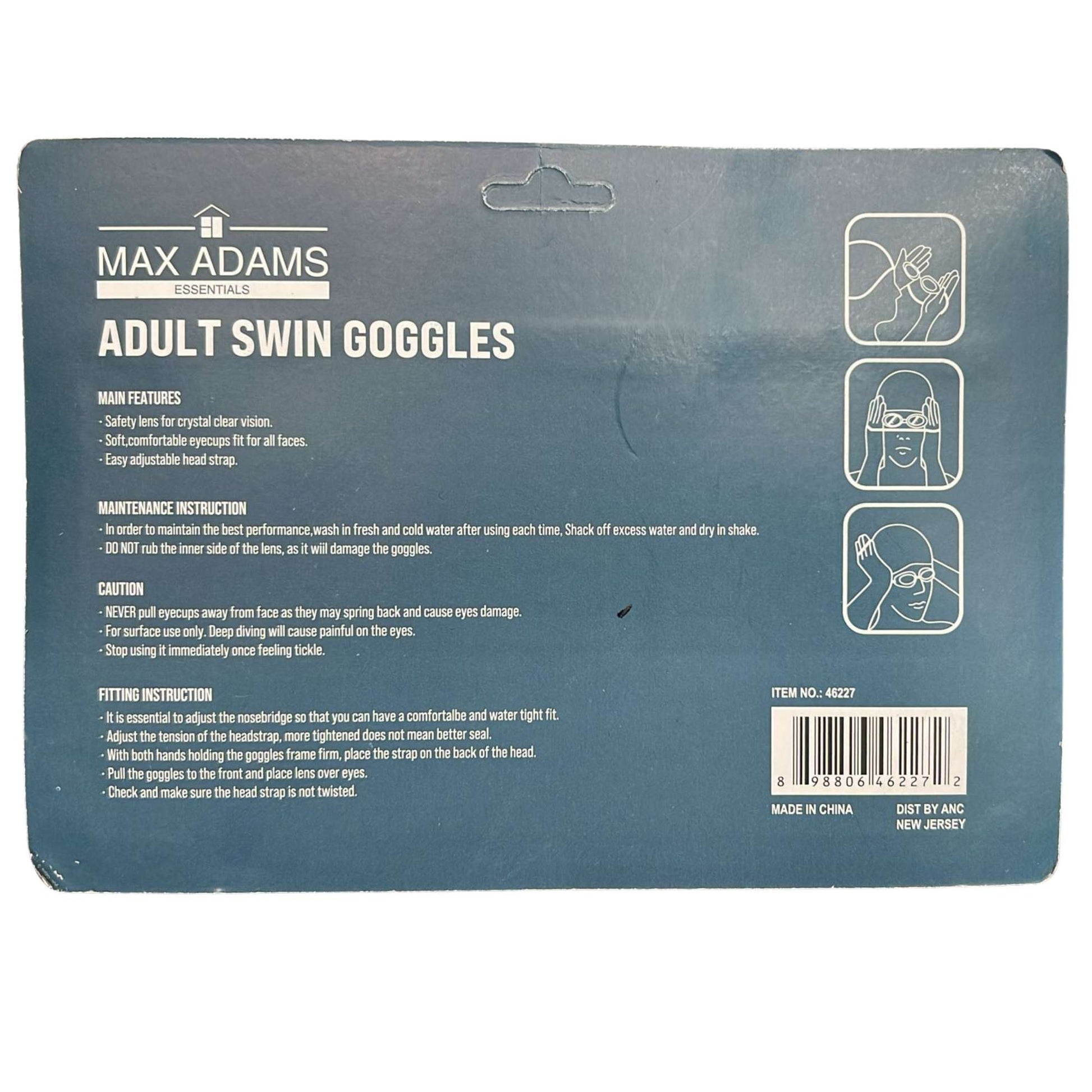 Adult Swim Goggles with Earplugs & Nose Clip
