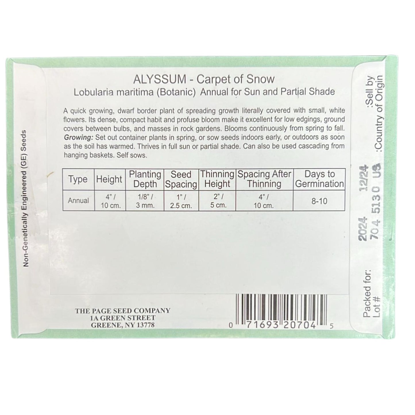 Valley Greene 140mg Alyssum Carpet of Snow Seeds 