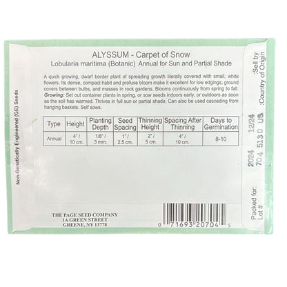 Valley Greene 140mg Alyssum Carpet of Snow Seeds 