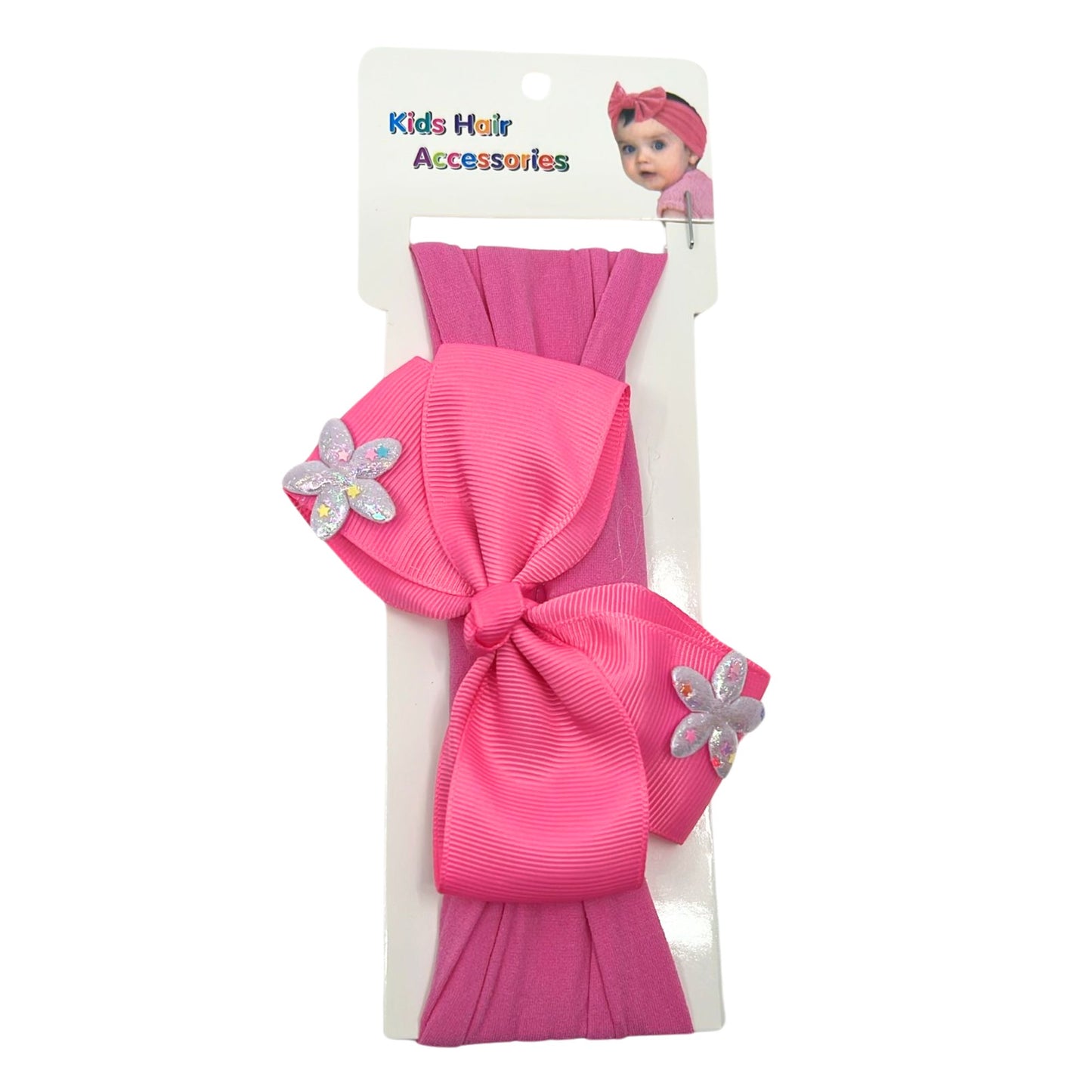 Baby Bow Headband with Shining Silver Stars – Soft & Stretchy for Newborns and Infants