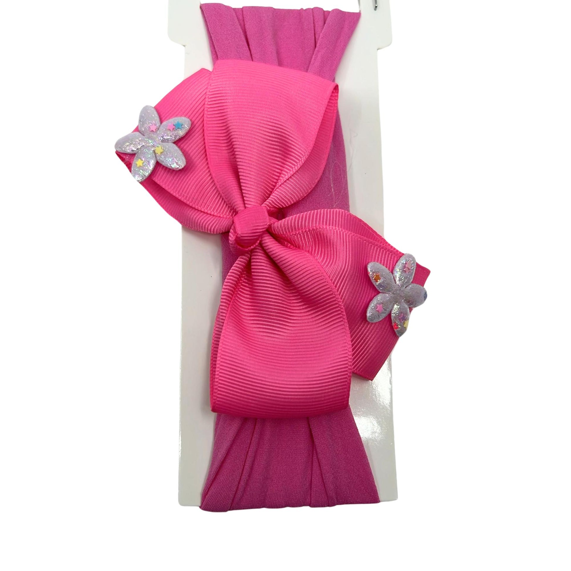 Baby Bow Headband with Shining Silver Stars – Soft & Stretchy for Newborns and Infants