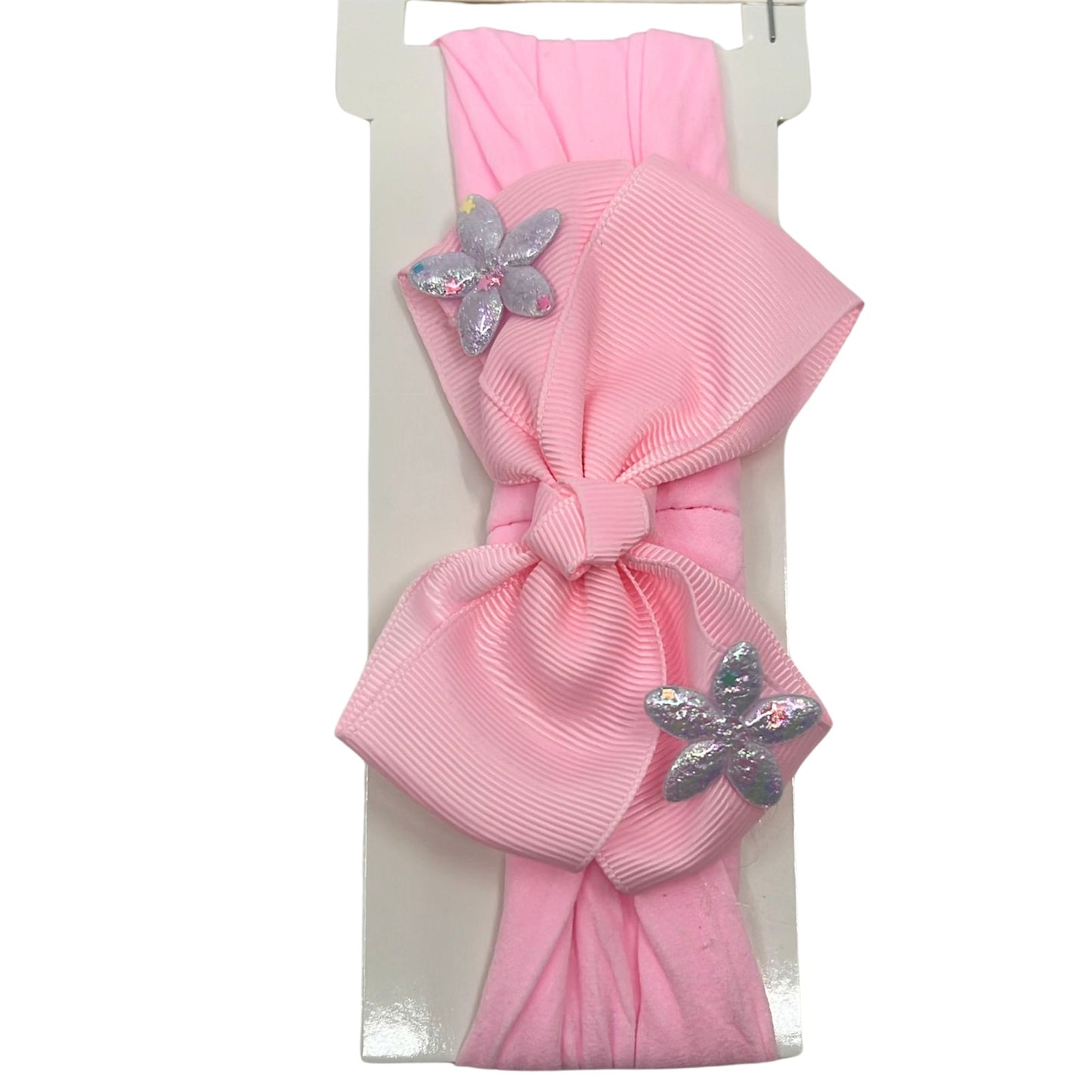 Baby Bow Headband with Shining Silver Stars – Soft & Stretchy for Newborns and Infants