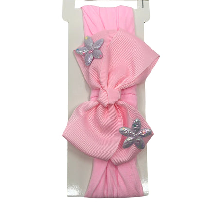 Baby Bow Headband with Shining Silver Stars – Soft & Stretchy for Newborns and Infants