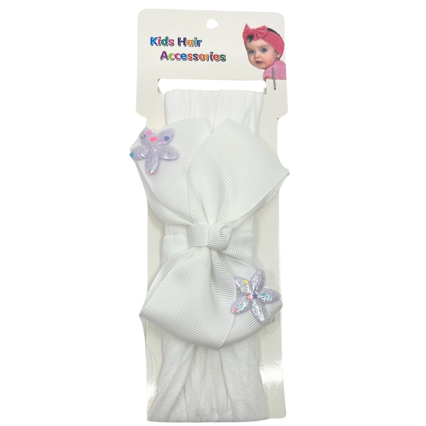 Baby Bow Headband with Shining Silver Stars – Soft & Stretchy for Newborns and Infants