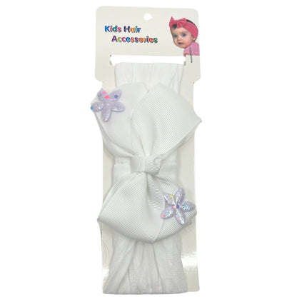 Baby Bow Headband with Shining Silver Stars – Soft & Stretchy for Newborns and Infants