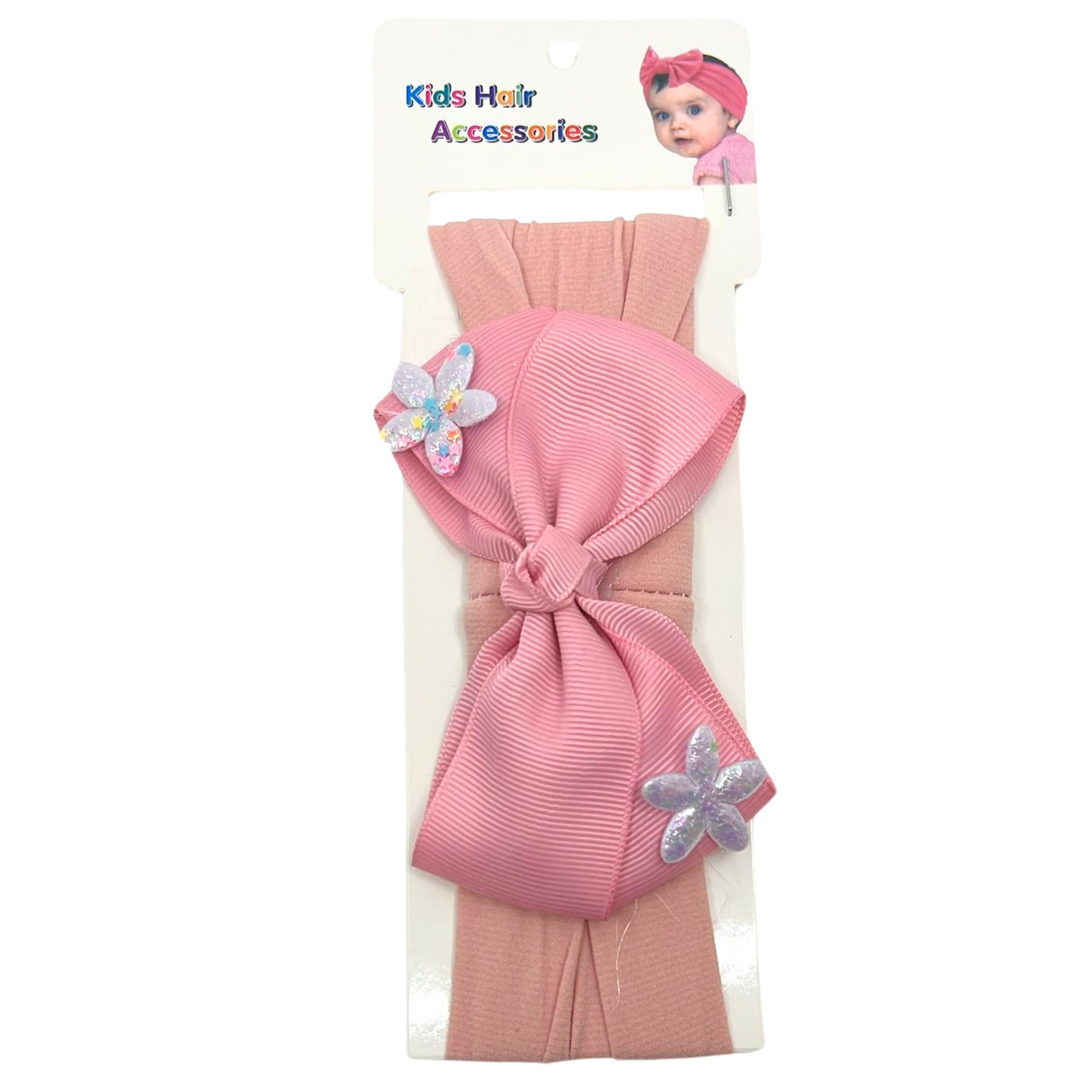 Baby Bow Headband with Shining Silver Stars – Soft & Stretchy for Newborns and Infants