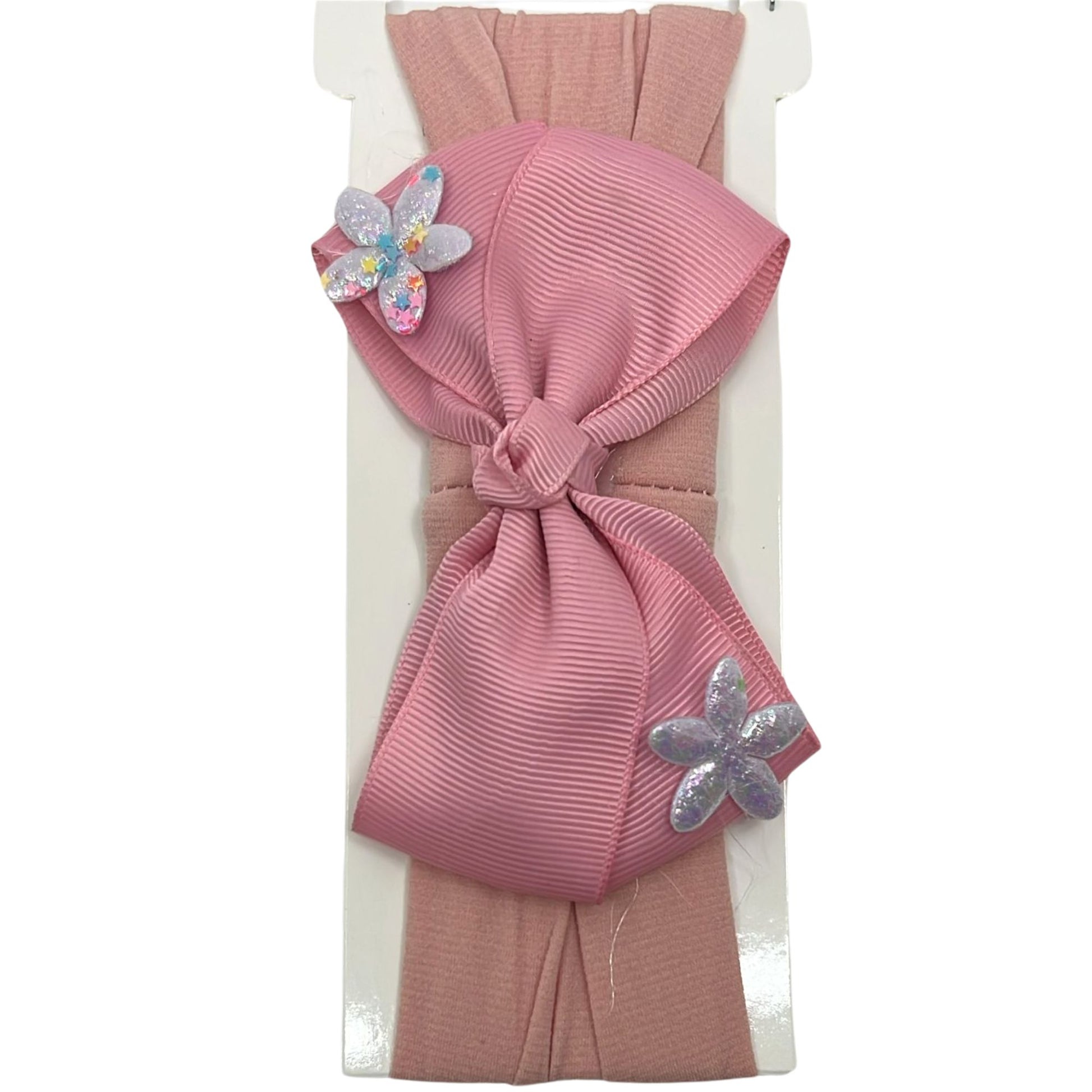 Baby Bow Headband with Shining Silver Stars – Soft & Stretchy for Newborns and Infants