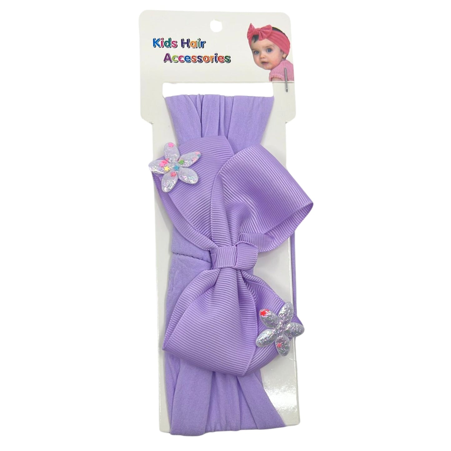 Baby Bow Headband with Shining Silver Stars – Soft & Stretchy for Newborns and Infants