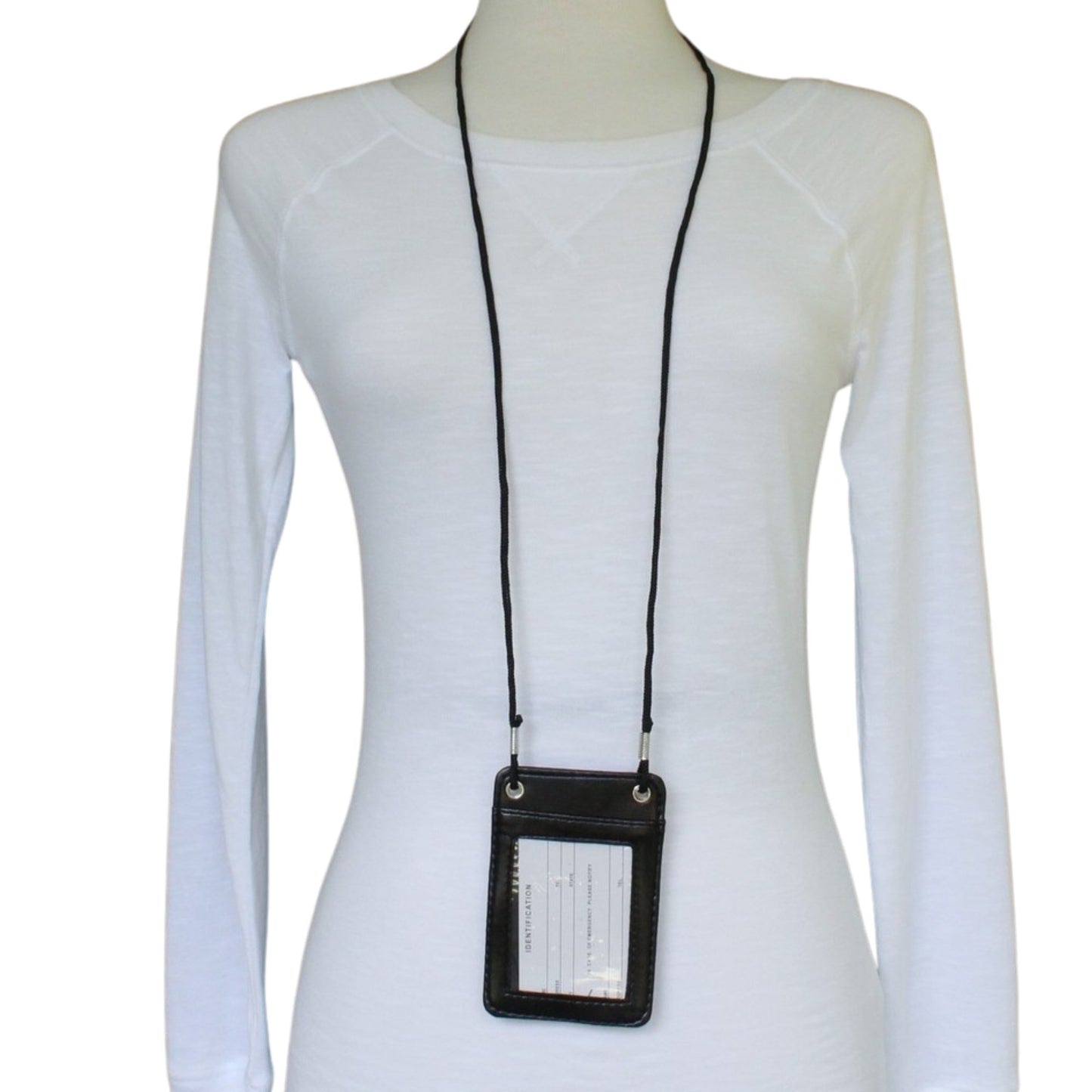 ID Badge Card Holder – Vertical Leather Case with Clip & Neck Strap Lanyard: