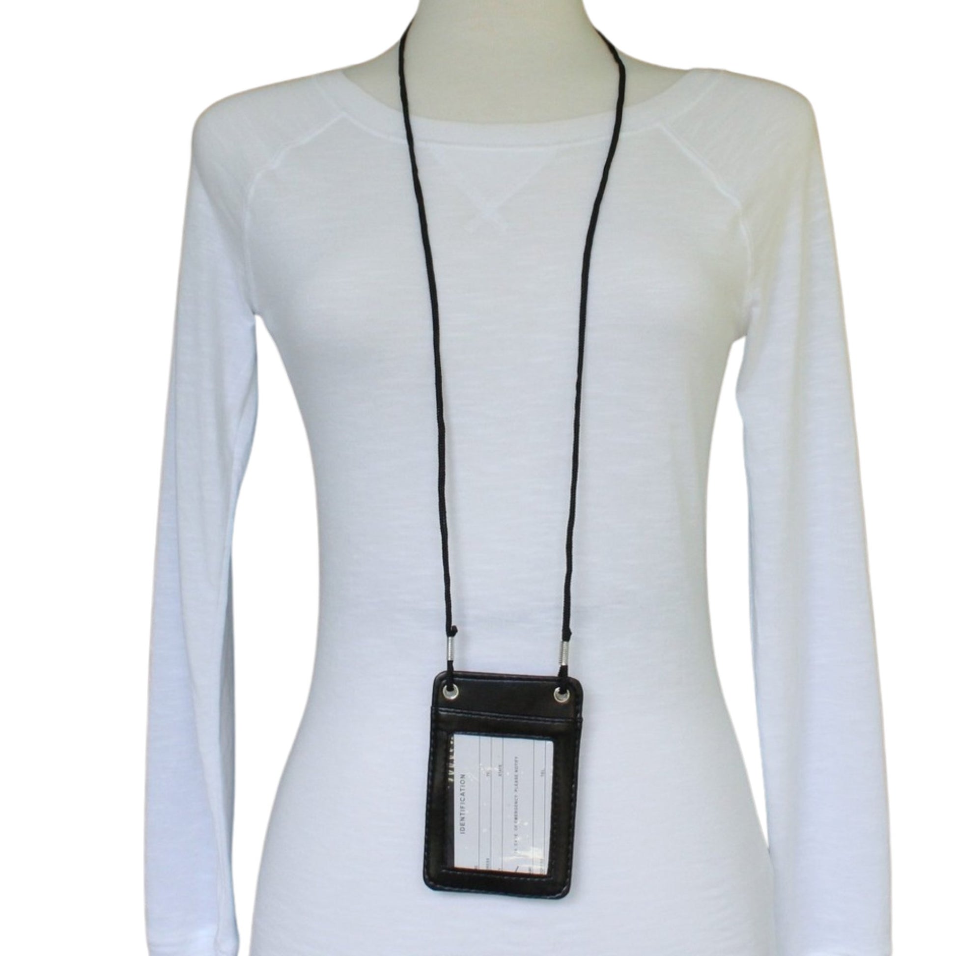 ID Badge Card Holder – Vertical Leather Case with Clip & Neck Strap Lanyard: