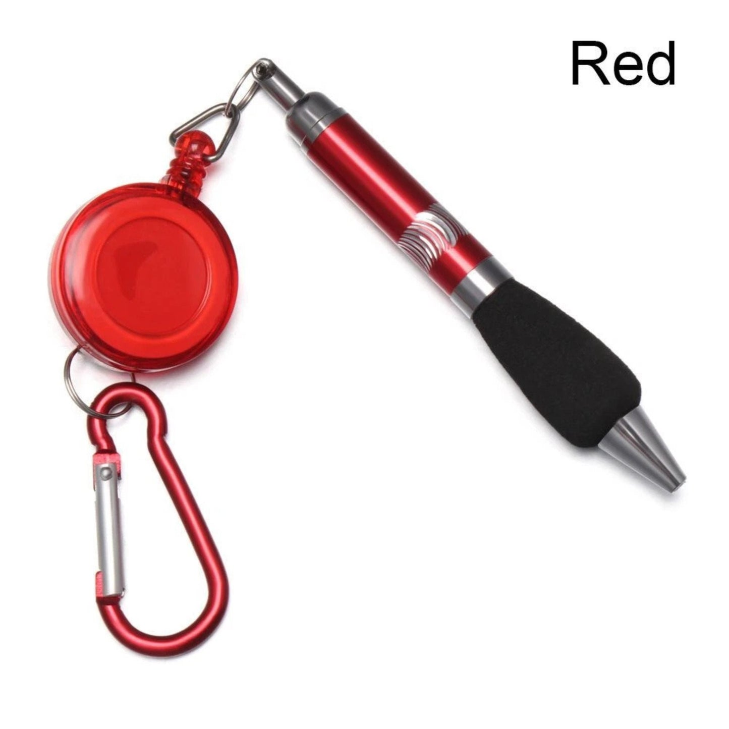 Clip-On Ballpoint Pen with Carabiner Keychain and Belt Clip Reel