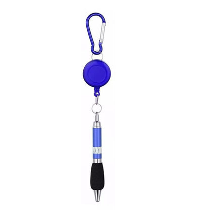 Clip-On Ballpoint Pen with Carabiner Keychain and Belt Clip Reel