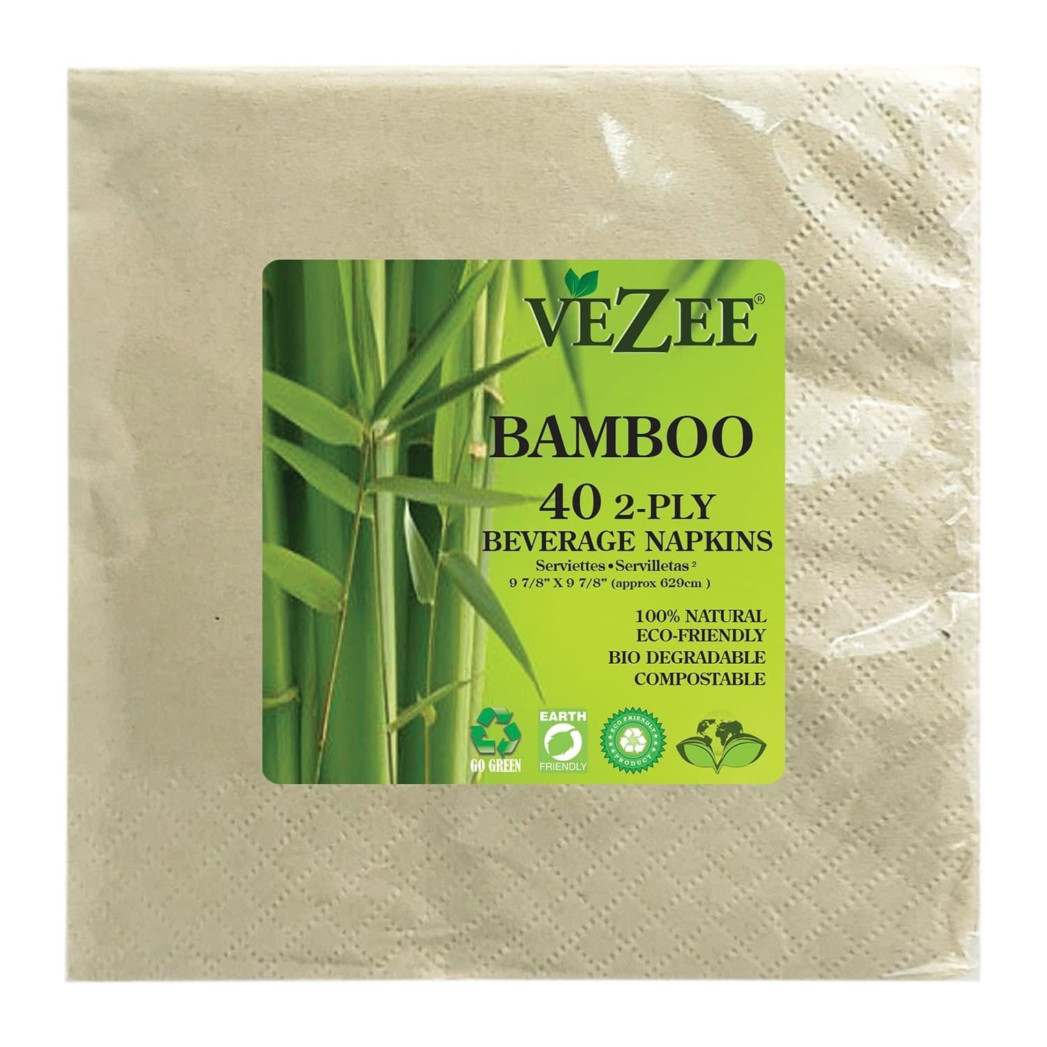 BAMBOO DISPOSABLE BEVERAGE NAPKINS 2 PLY: 40 Pack Party Tableware, Event Catalog,Napkins product detail image