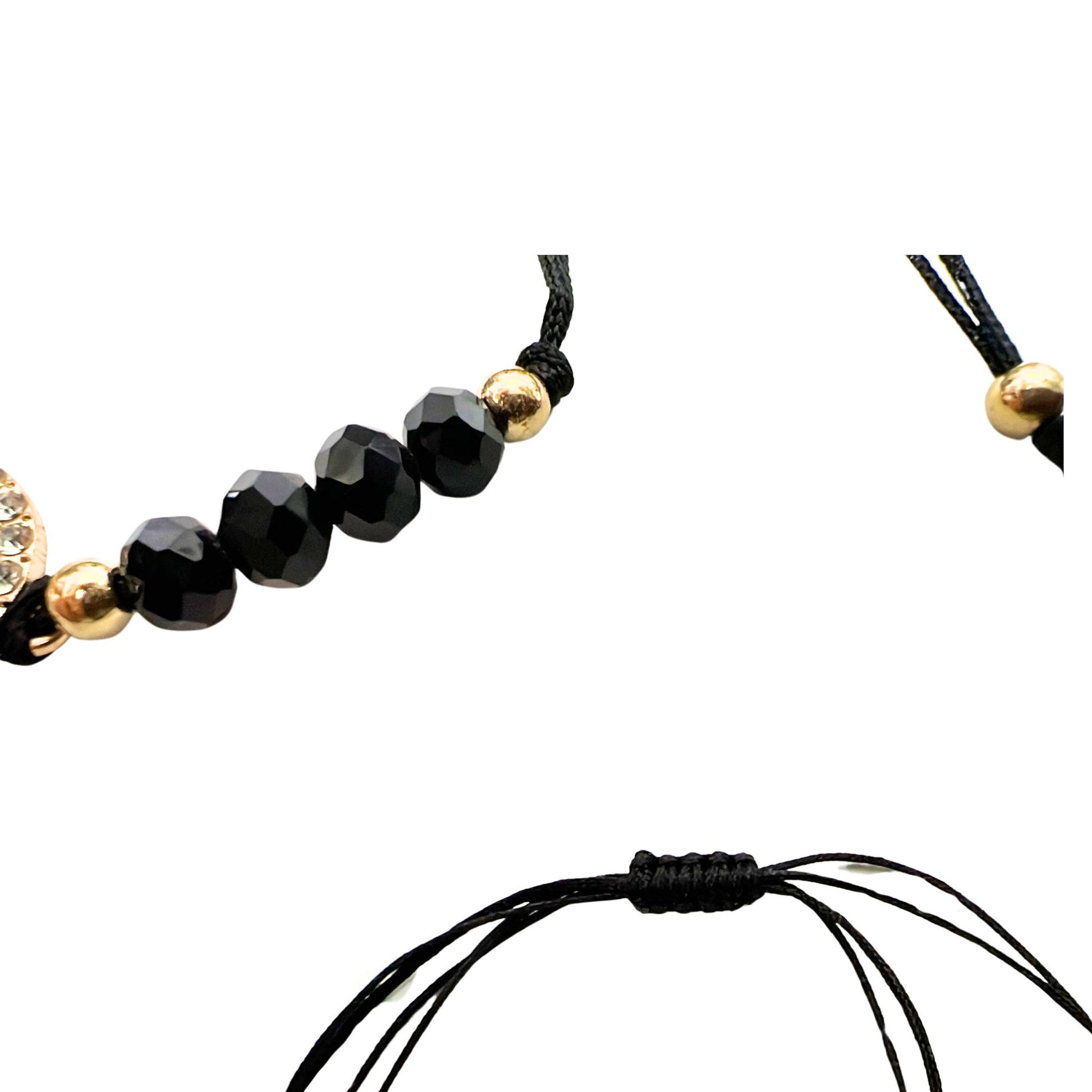 Beaded Black Bracelet with Gold Rhinestone Alphabet Letters