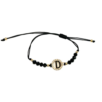 Beaded Black Bracelet with Gold Rhinestone Alphabet Letters