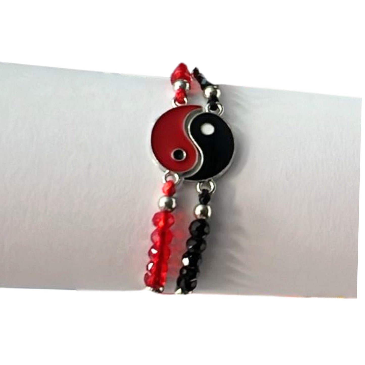 Black & Red Adjustable Beaded Fish Eye Wristbands