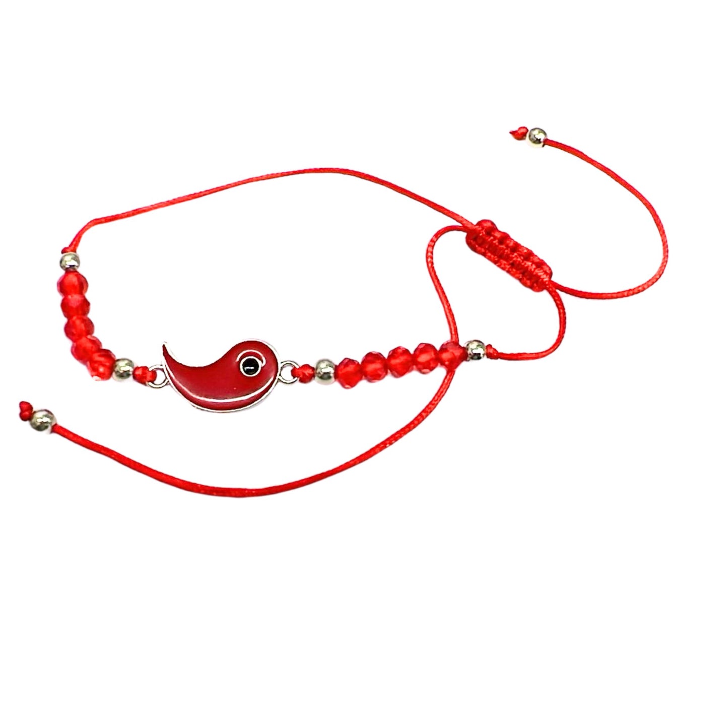 Black & Red Adjustable Beaded Fish Eye Wristbands