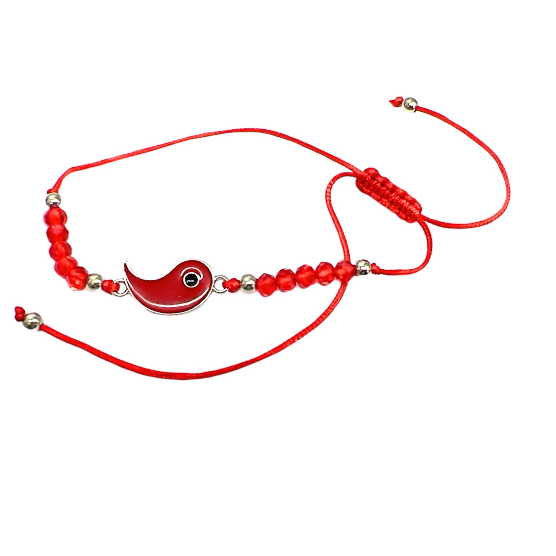 Black & Red Adjustable Beaded Fish Eye Wristbands