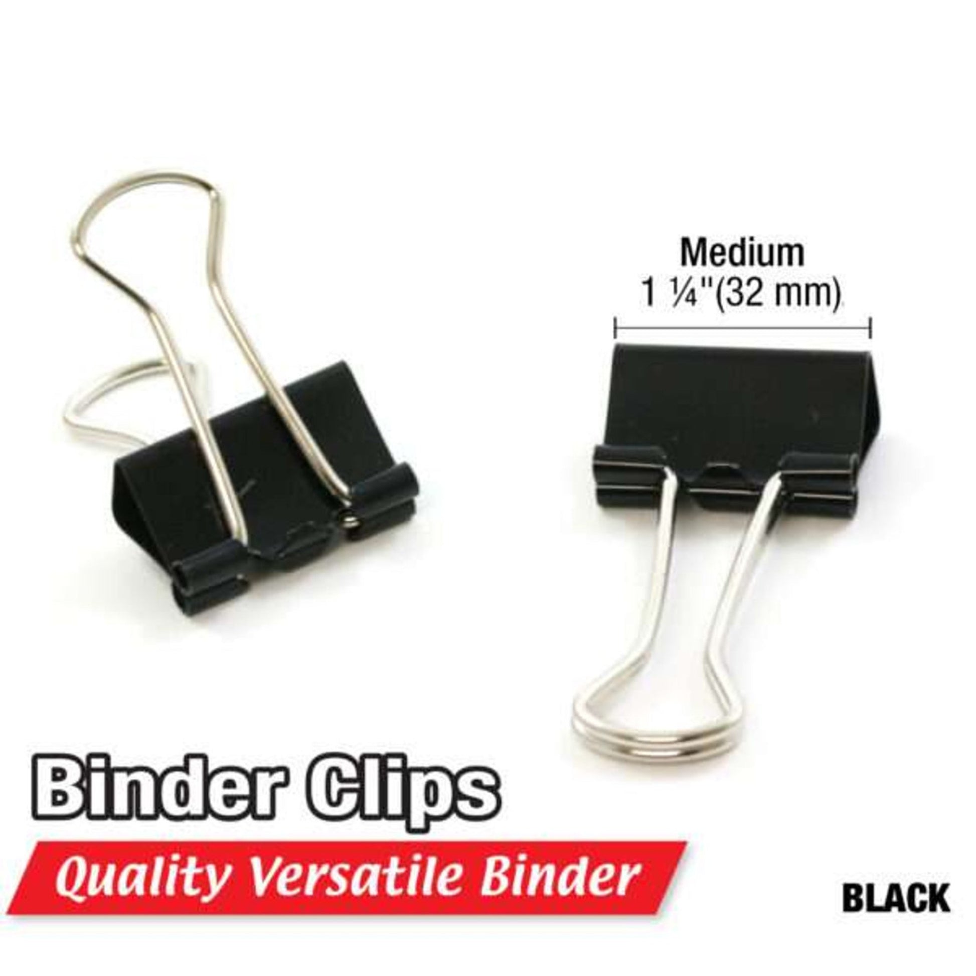Medium 1 1/4" (32mm) Black Binder Clips