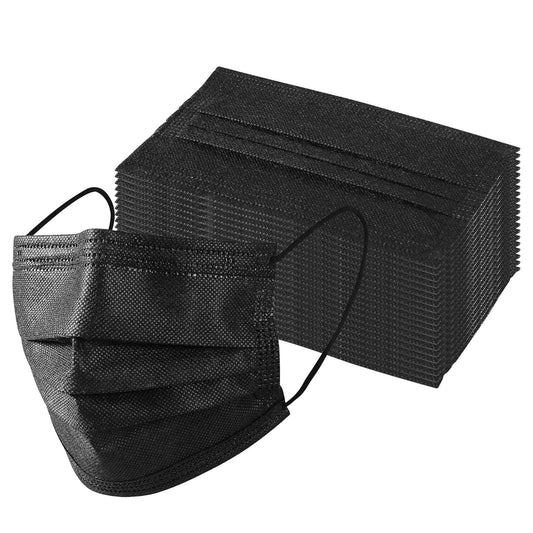 Disposable Black 3-Ply Face Masks with Elastic Earloops