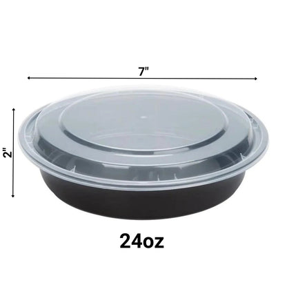 Black Meal Prep/ Bento Box Disposable Round Container with Clear Lid