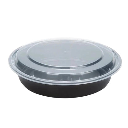 Black Meal Prep/ Bento Box Disposable Round Container with Clear Lid