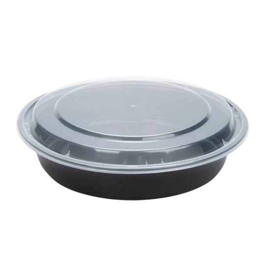 Black Meal Prep/ Bento Box Disposable Round Container with Clear Lid