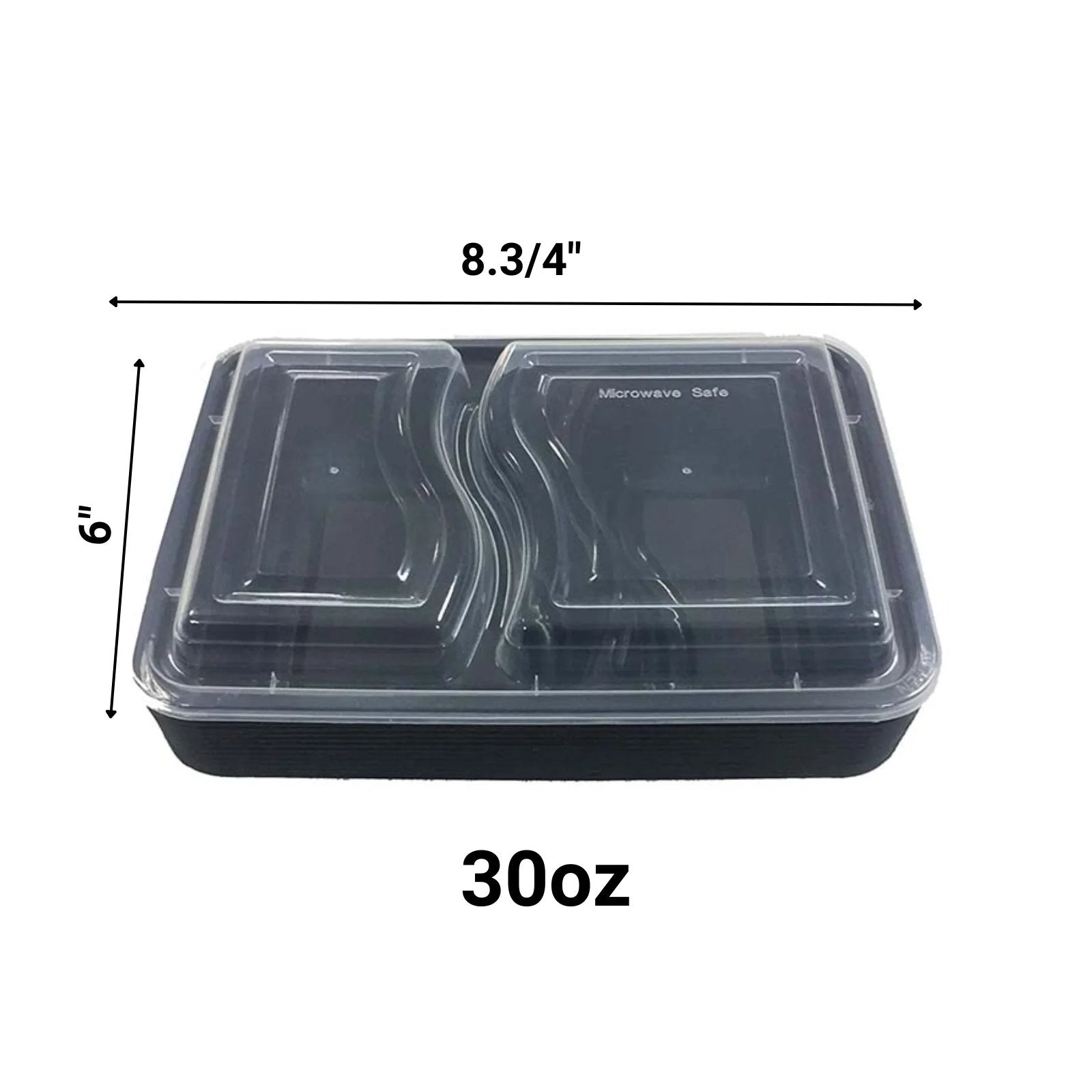 30oz Black Rectangular 2 Section Meal Prep Containers With Clear Lids: 2 Pack Take Out Containers Storage Container product
