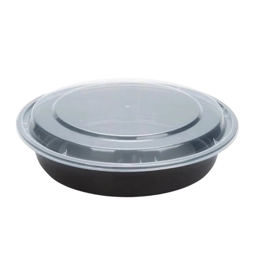 Black Meal Prep/Round Bento Box Disposable Container with Clear Lid