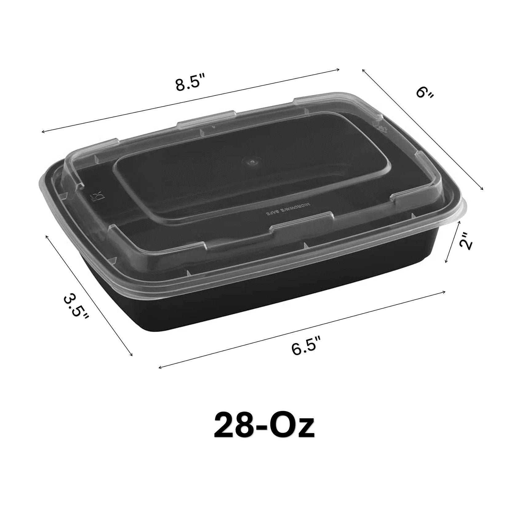 28oz. Black Rectangular Meal Prep / Bento Box Containers with Lids: 3 Pack Take Out Containers Storage Container product