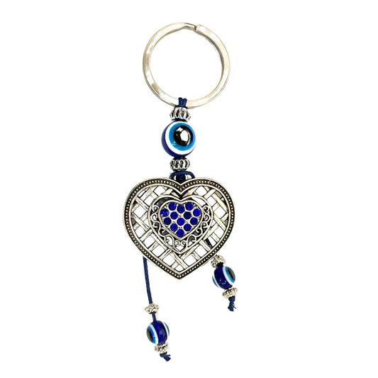 Rhinestone Blue Heart & Evil Eye Keychain – Eye-Catch
