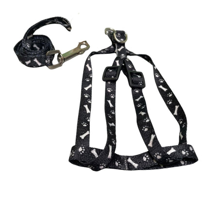 Bone Paw Printing Dog Harness with Leash for Puppies, Dogs & Cats