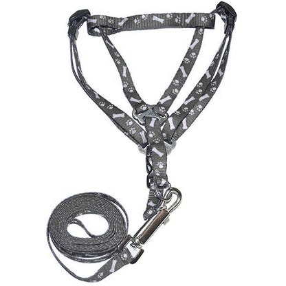 Bone Paw Printing Dog Harness with Leash for Puppies, Dogs & Cats