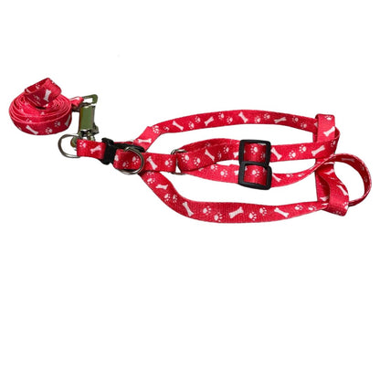 Bone Paw Printing Dog Harness with Leash for Puppies, Dogs & Cats