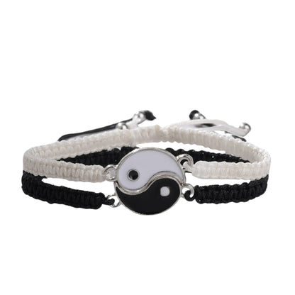 Black & White Adjustable Braided Fish Eye Design Wristband