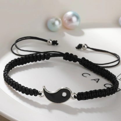 Black & White Adjustable Braided Fish Eye Design Wristband