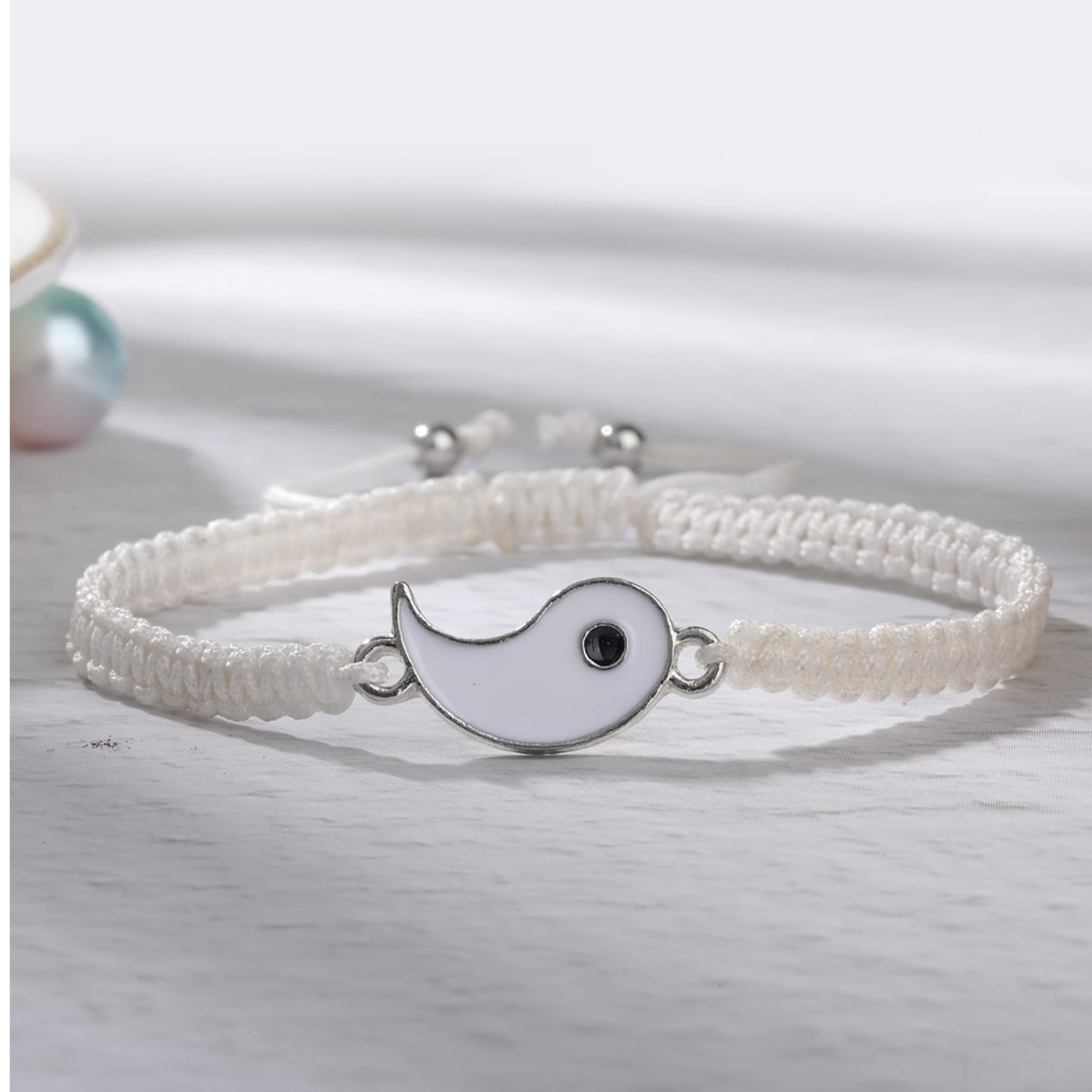 Black & White Adjustable Braided Fish Eye Design Wristband